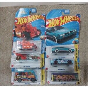 Hot Wheels lot of 6 see pics for any card damage names of cars in details (lot 8